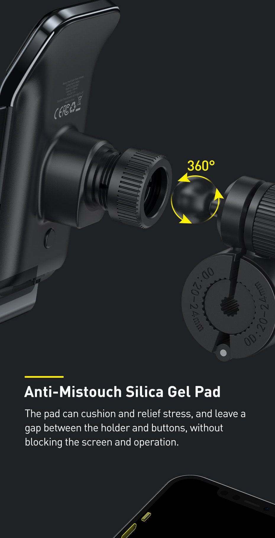 Baseus electric bicycle smartphone holder with built-in solar panel 150mAh black (SUZG010001) Фото №10