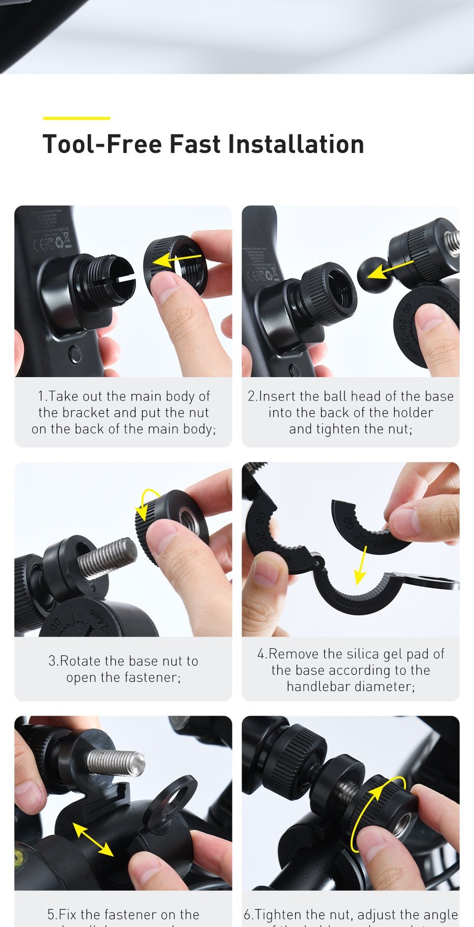 Baseus electric bicycle smartphone holder with built-in solar panel 150mAh black (SUZG010001) Фото №13