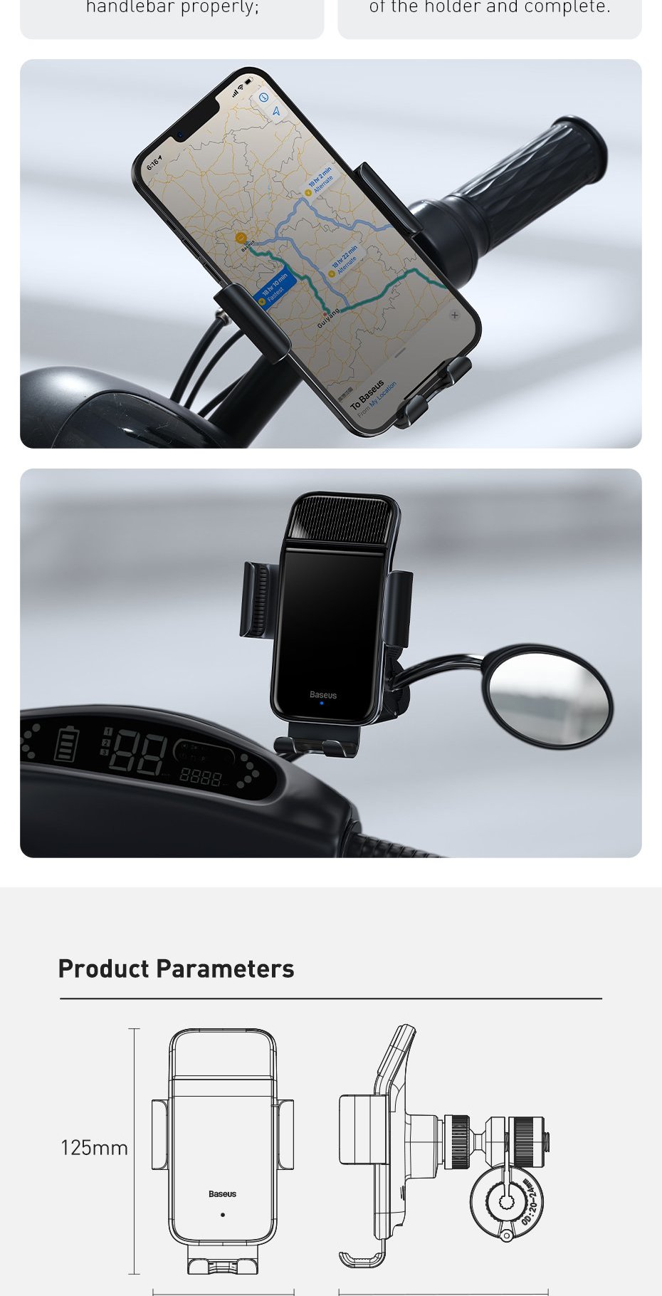 Baseus electric bicycle smartphone holder with built-in solar panel 150mAh black (SUZG010001) Фото №14