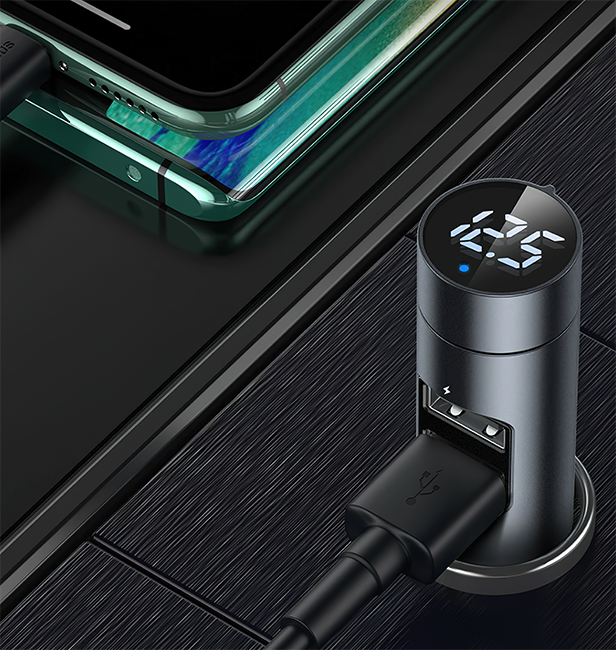 Bluetooth Baseus Energy Column MP3 Launcher 2USB 3.1A Black MPEG4 Дисплей + FM-Launcher Черный металл