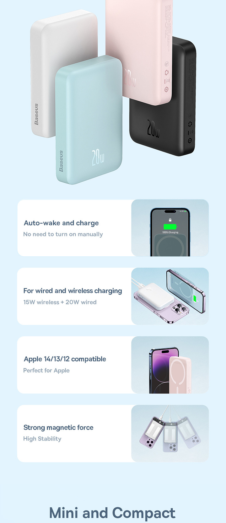 Baseus Power Bank 10000mAh Magnetic Wireless Fast Charging Mini 20W Black Изображение #2 Baseus Power Bank 10000mAh Magnetic Wireless Fast Charging Mini 20W Black Фото №2