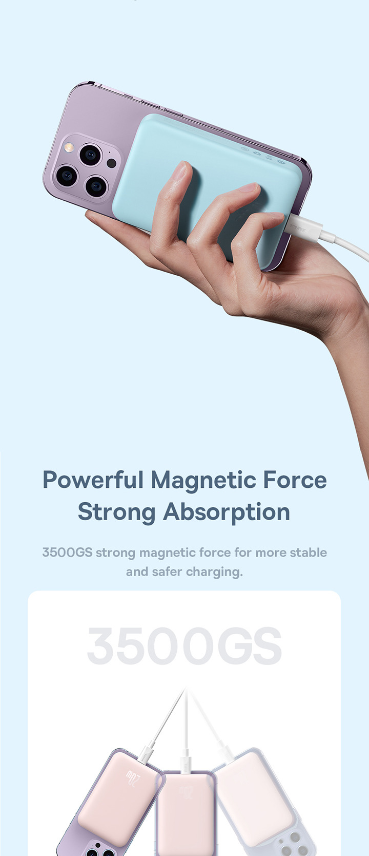 Baseus Power Bank 10000mAh Magnetic Wireless Fast Charging Mini 20W Black Изображение #4 Baseus Power Bank 10000mAh Magnetic Wireless Fast Charging Mini 20W Black Фото №4