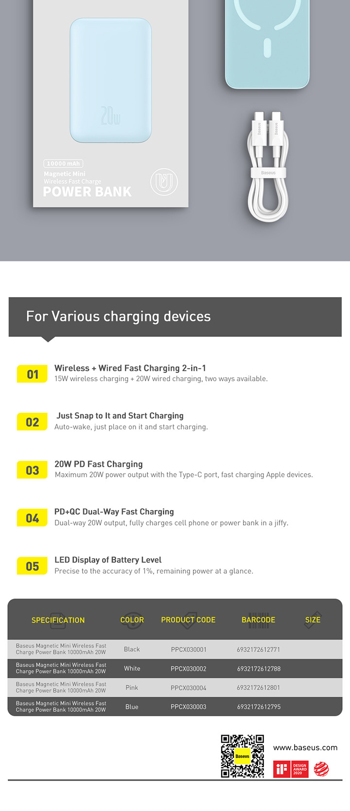 Baseus Power Bank 10000mAh Magnetic Wireless Fast Charging Mini 20W Black Изображение #13 Baseus Power Bank 10000mAh Magnetic Wireless Fast Charging Mini 20W Black Фото №13