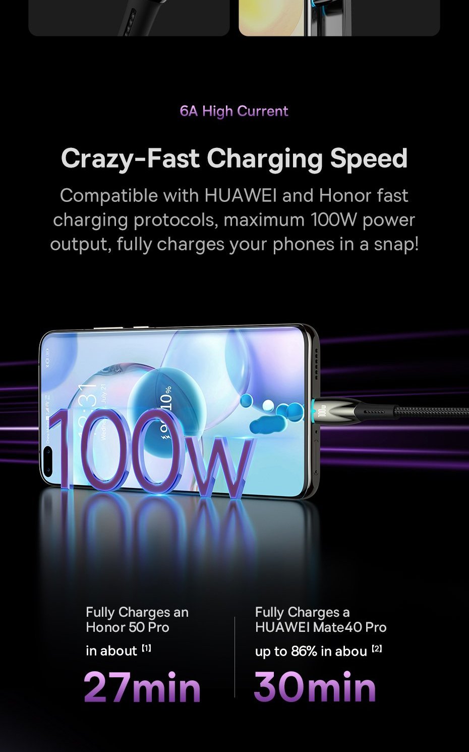 Baseus Glimmer Series fast charging cable USB-A - USB-C 100W 480Mbps Фото №3