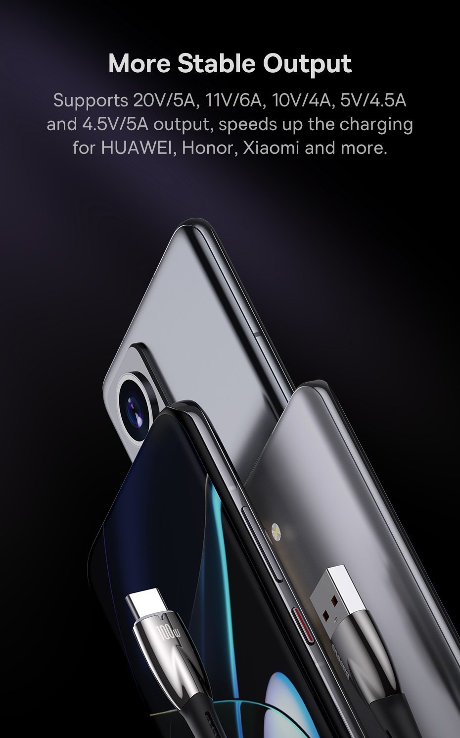 Baseus Glimmer Series fast charging cable USB-A - USB-C 100W 480Mbps Фото №4