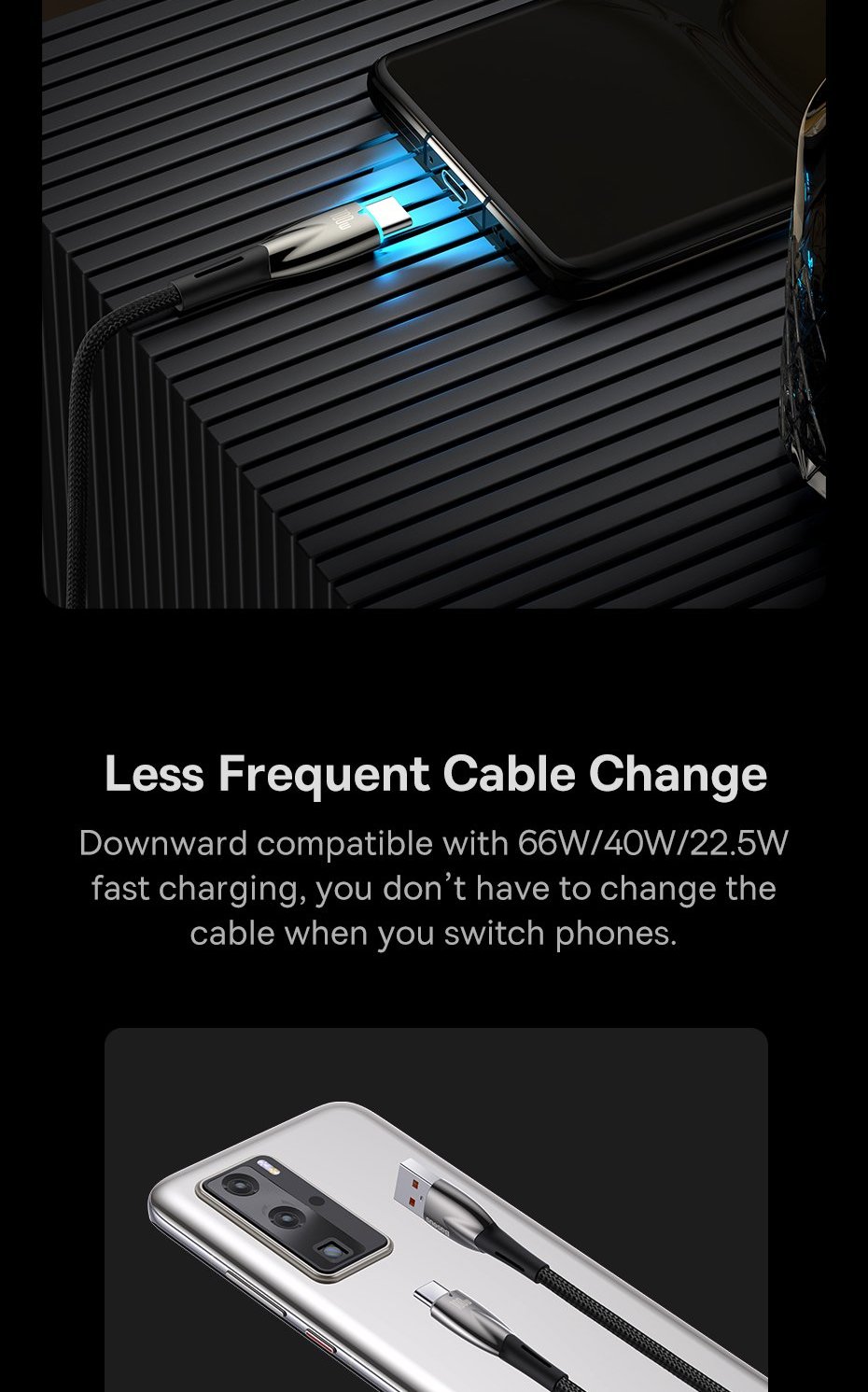 Baseus Glimmer Series fast charging cable USB-A - USB-C 100W 480Mbps Фото №6