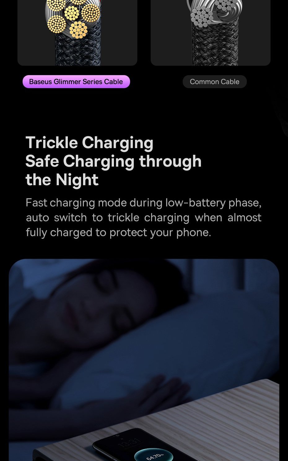 Baseus Glimmer Series fast charging cable USB-A - USB-C 100W 480Mbps Фото №9