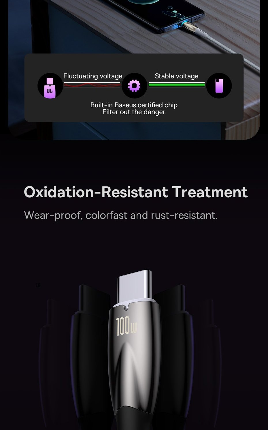 Baseus Glimmer Series fast charging cable USB-A - USB-C 100W 480Mbps Фото №10
