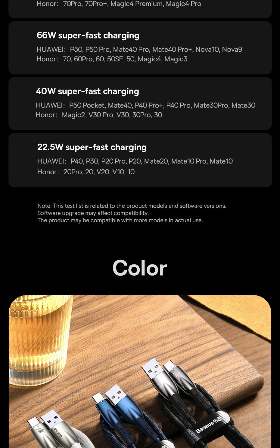 Baseus Glimmer Series fast charging cable USB-A - USB-C 100W 480Mbps Фото №15