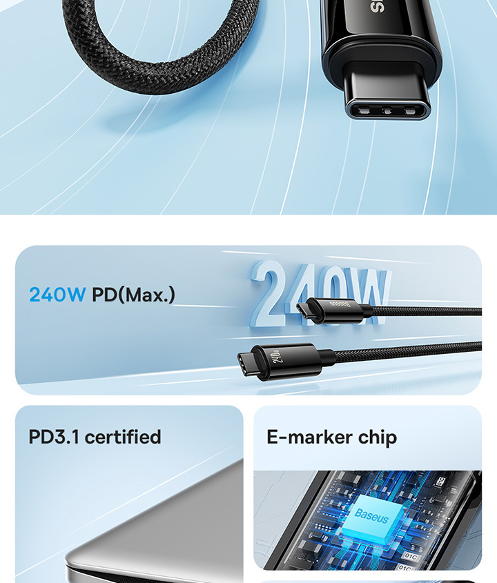 Baseus Tungsten Gold Fast Charging Data Cable USB-C to USB-C 240W Фото №2