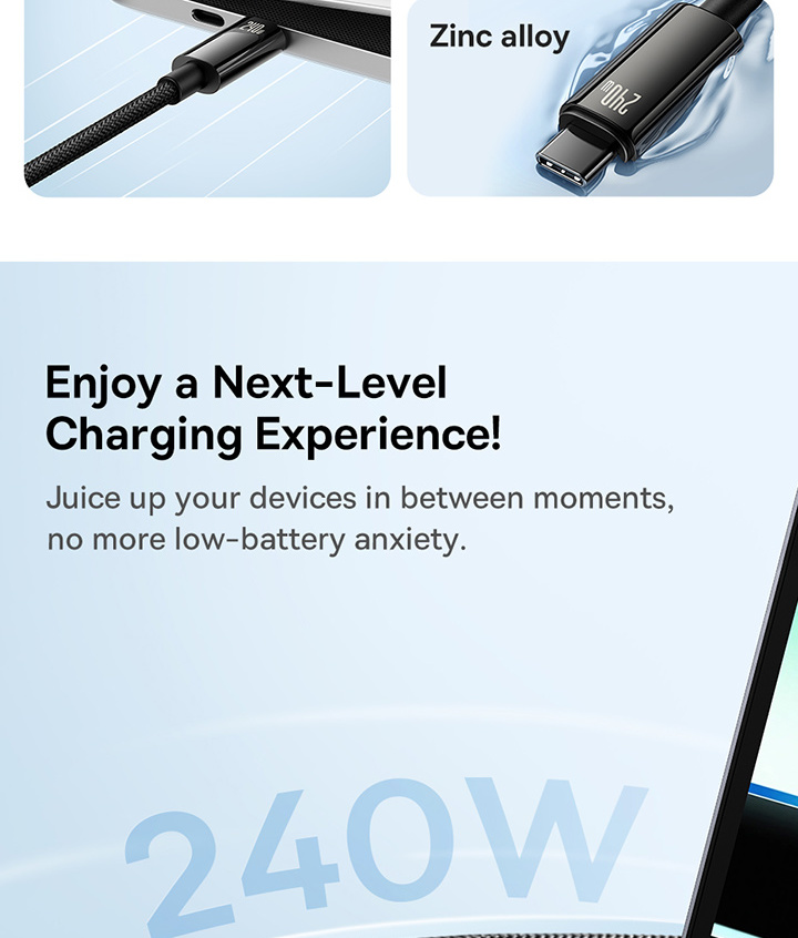 Baseus Tungsten Gold Fast Charging Data Cable USB-C to USB-C 240W Фото №3