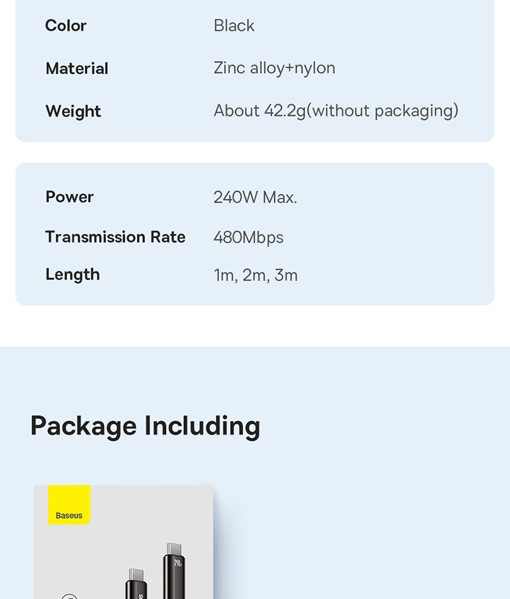 Baseus Tungsten Gold Fast Charging Data Cable USB-C to USB-C 240W Фото №14