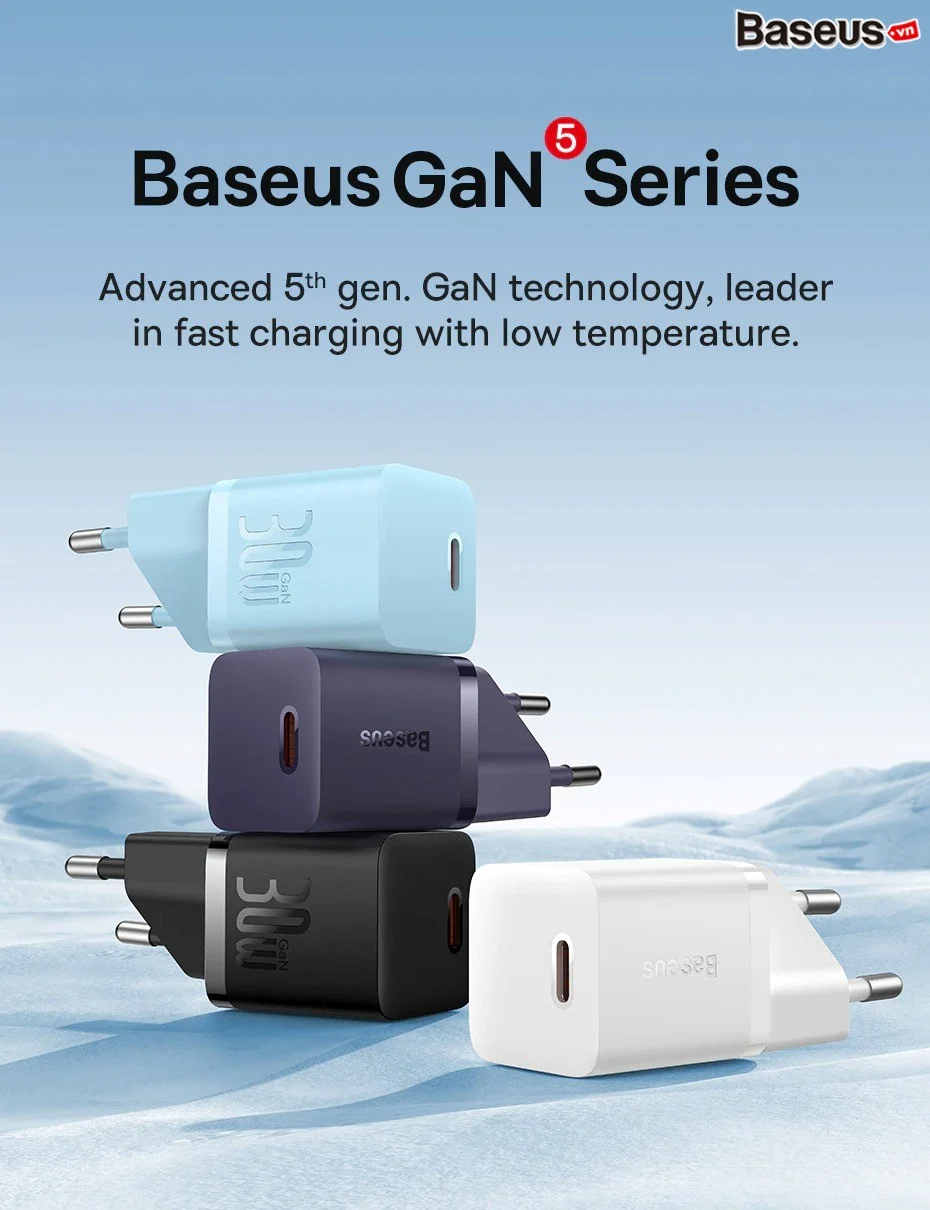 Baseus GaN5 Fast Charger Mini 1C 30W White CCGN070502 Фото №1