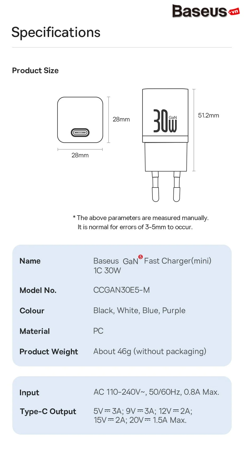 Baseus GaN5 Fast Charger Mini 1C 30W White CCGN070502 Фото №16