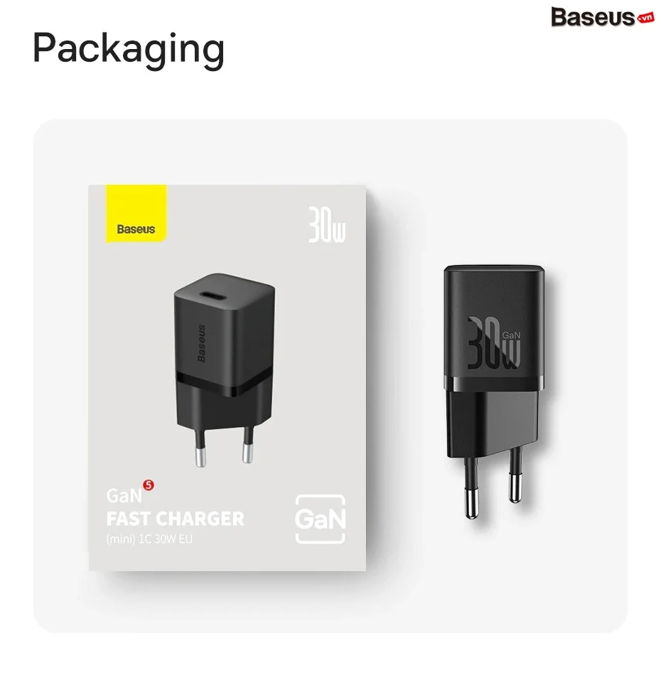 Baseus GaN5 Fast Charger Mini 1C 30W White CCGN070502 Фото №17