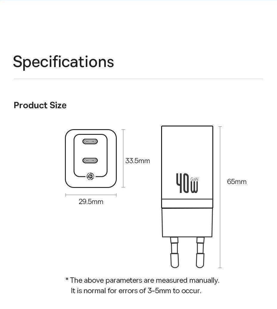Wall Charger Baseus GaN5 2C 40W (CCGP180102) Фото №11
