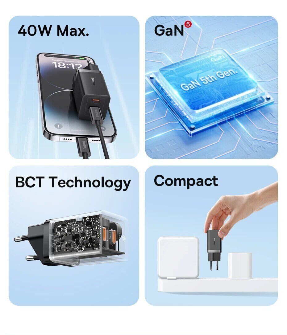 Wall Charger Baseus GaN5 2C 40W (CCGP180102) Фото №2