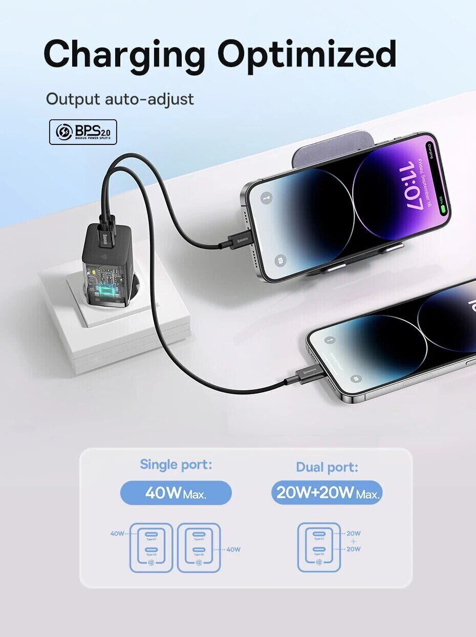 Wall Charger Baseus GaN5 2C 40W (CCGP180102) Фото №3