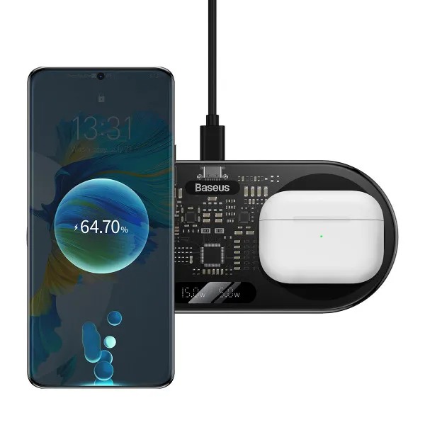 Baseus Digital LED Display 2in1 Wireless Charger 20W WXSX010101 Фото №6