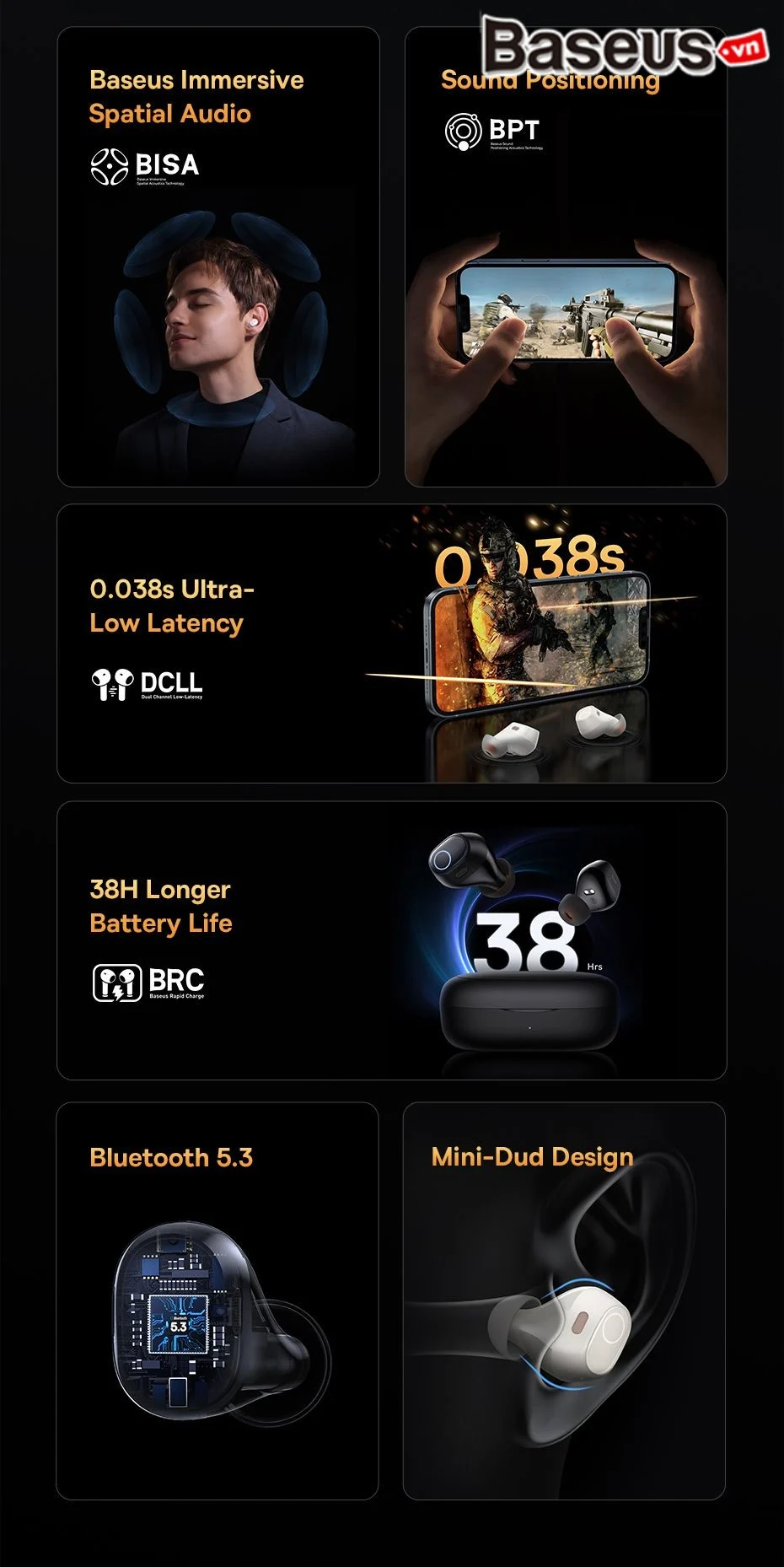 Бездротові навушники Baseus Bowie WM03 BISA TWS BT5.3 true wireless earphones Фото №3