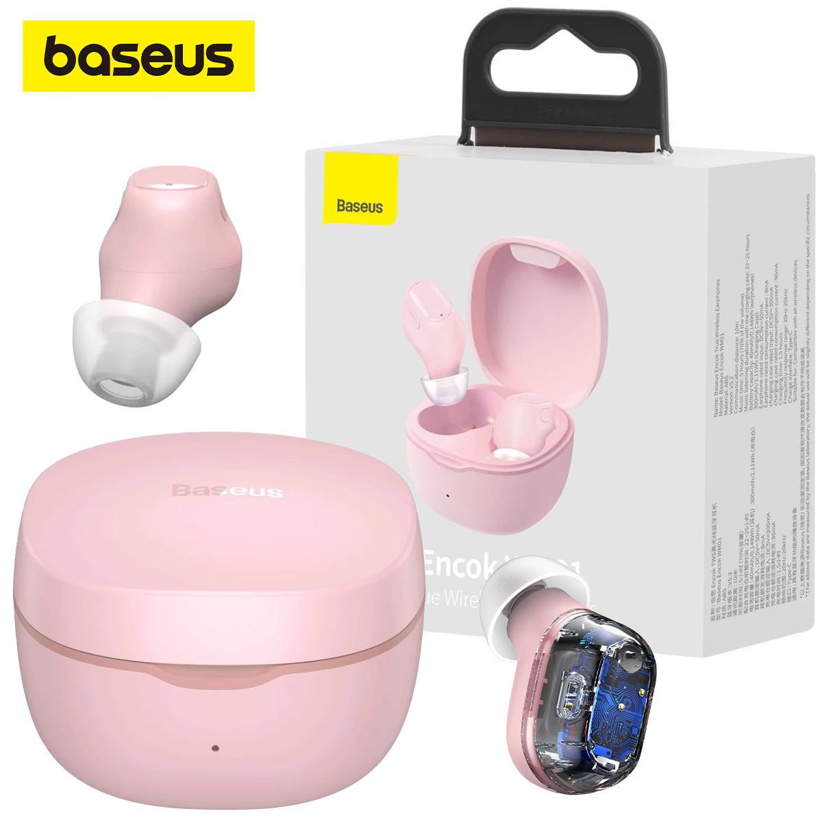 Baseus Encok WM01 TWS BT5.3 wireless headphones Pink (NGTW370004) Оригинал! Фото №2