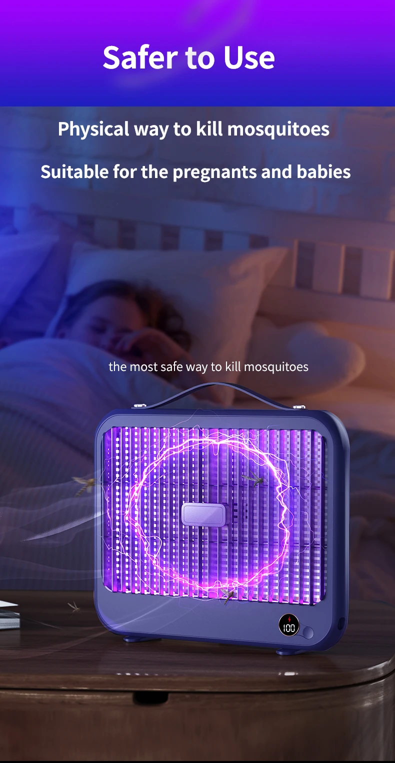 Електрична пастка для комах з UV підсвічуванням і високовольтною сіткою P7 з акумулятором 4000 mAh Фото №2