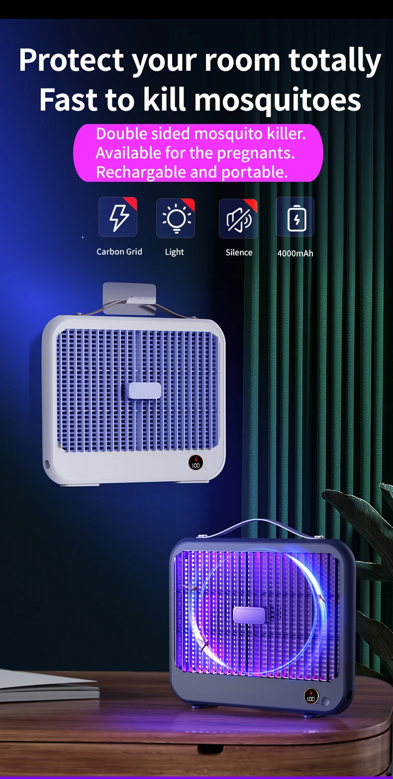 Електрична пастка для комах з UV підсвічуванням і високовольтною сіткою P7 з акумулятором 4000 mAh Фото №3