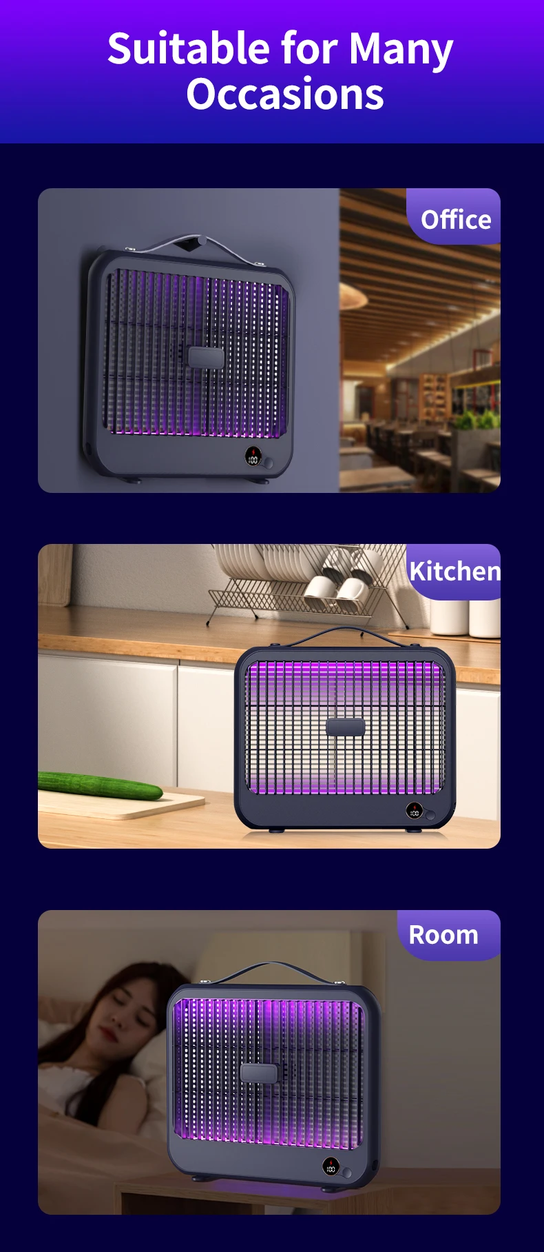 Електрична пастка для комах з UV підсвічуванням і високовольтною сіткою P7 з акумулятором 4000 mAh Фото №4