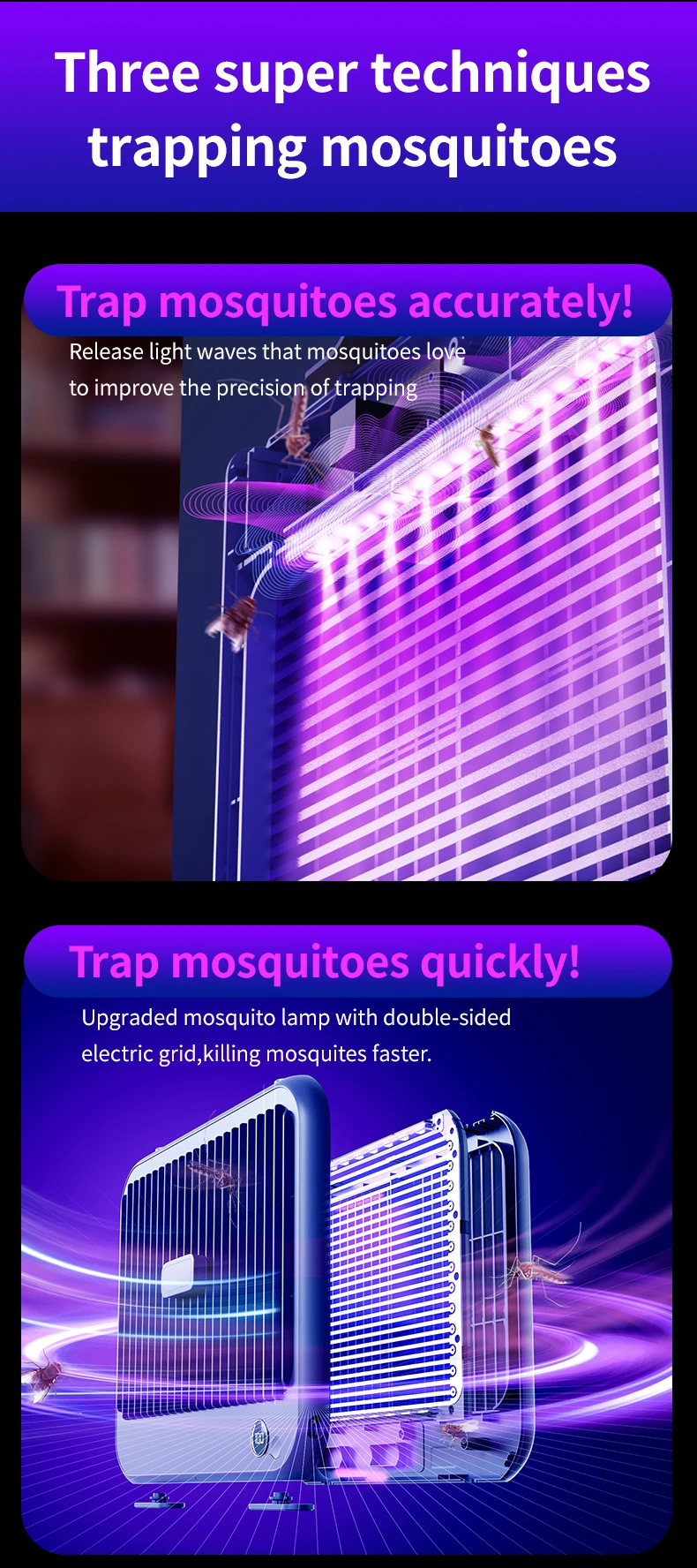 Електрична пастка для комах з UV підсвічуванням і високовольтною сіткою P7 з акумулятором 4000 mAh Фото №6