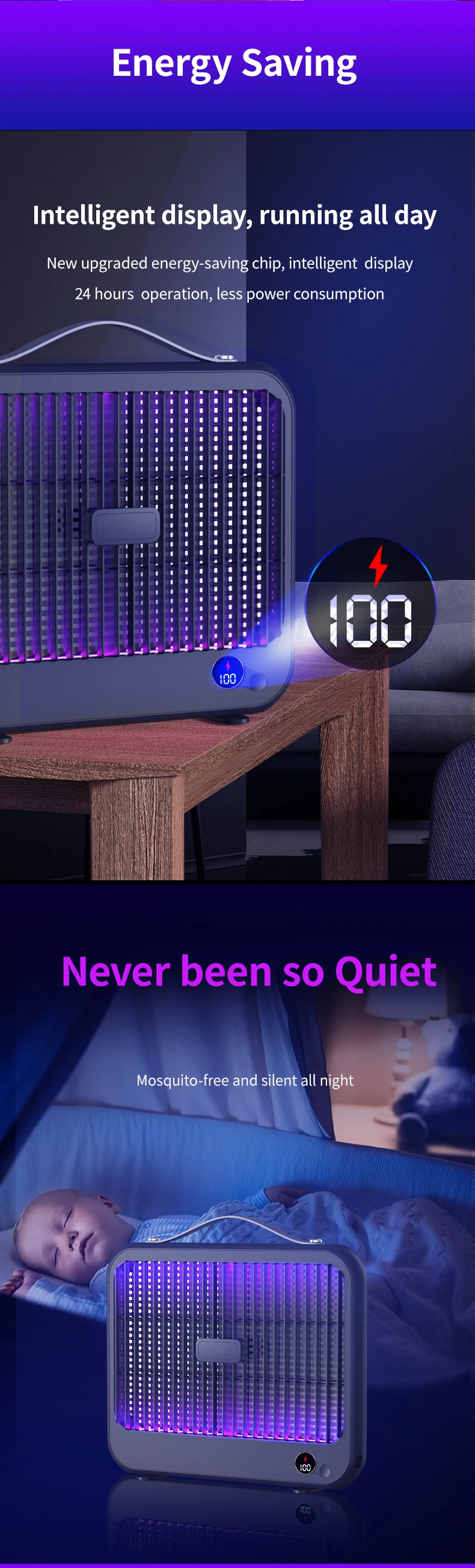 Електрична пастка для комах з UV підсвічуванням і високовольтною сіткою P7 з акумулятором 4000 mAh Фото №7