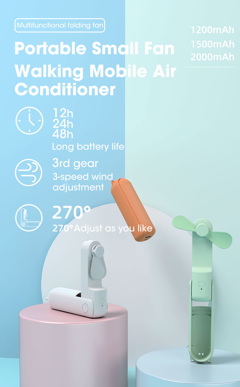 Портативный вентилятор с аккумулятором Portable Small Fan Walking Mobile Air Conditioner Whyte Фото №1