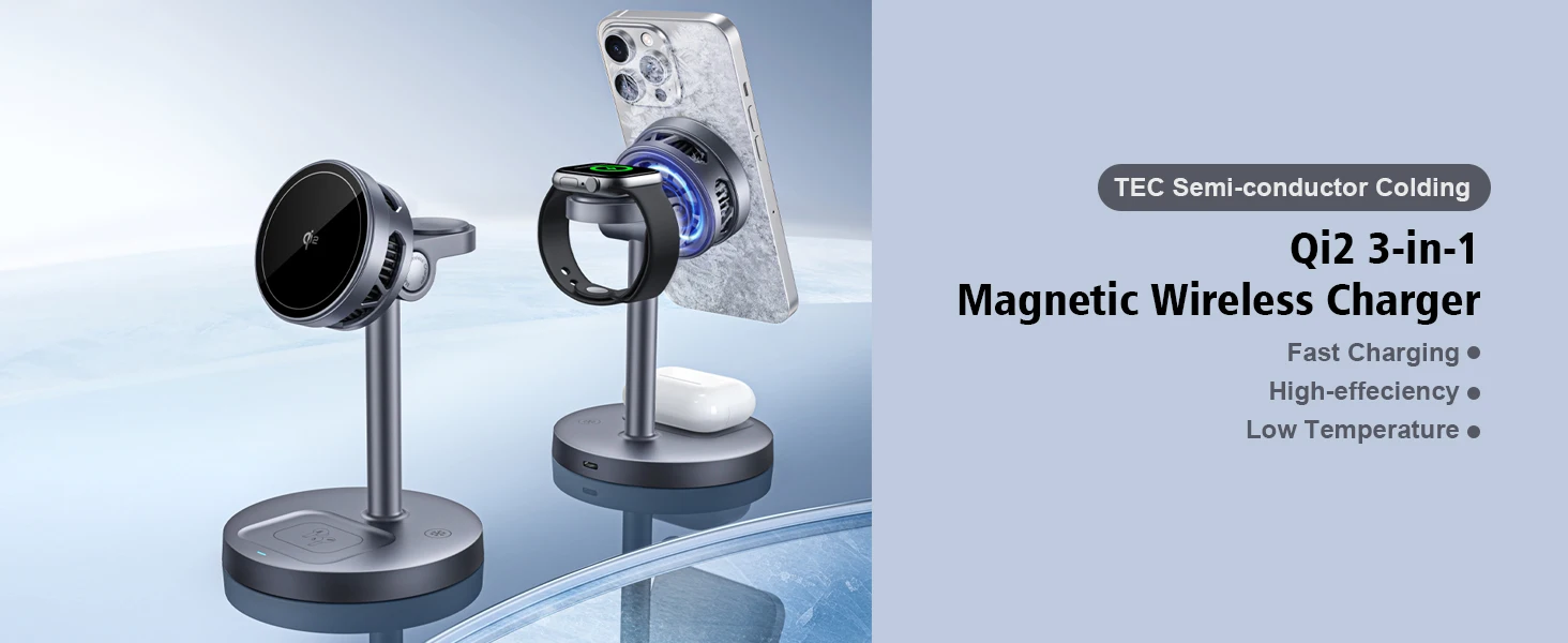 ICE Cooling Qi2 Rotation Magnetic Wireless Charger Stand Fast Charging Фото №1