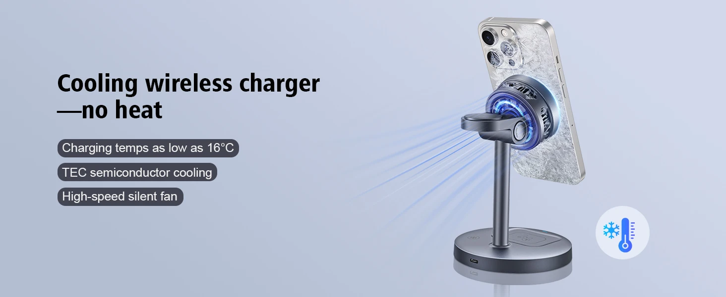 ICE Cooling Qi2 Rotation Magnetic Wireless Charger Stand Fast Charging Фото №4