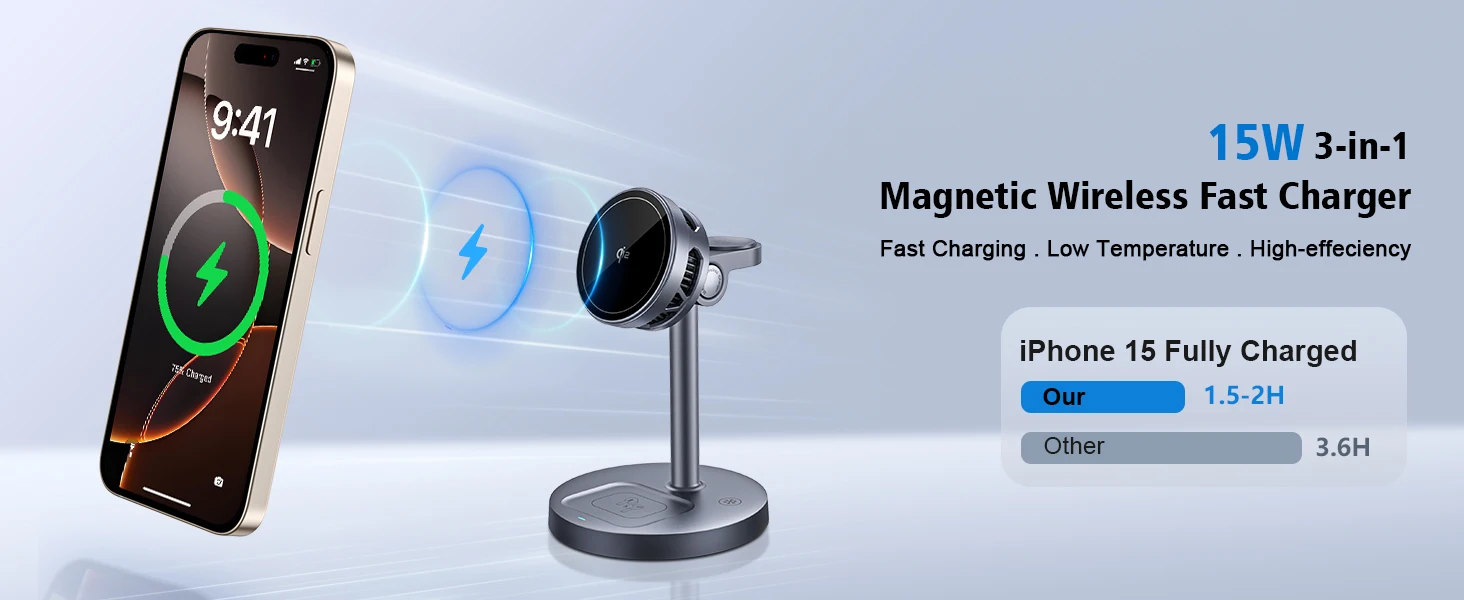 ICE Cooling Qi2 Rotation Magnetic Wireless Charger Stand Fast Charging Фото №5