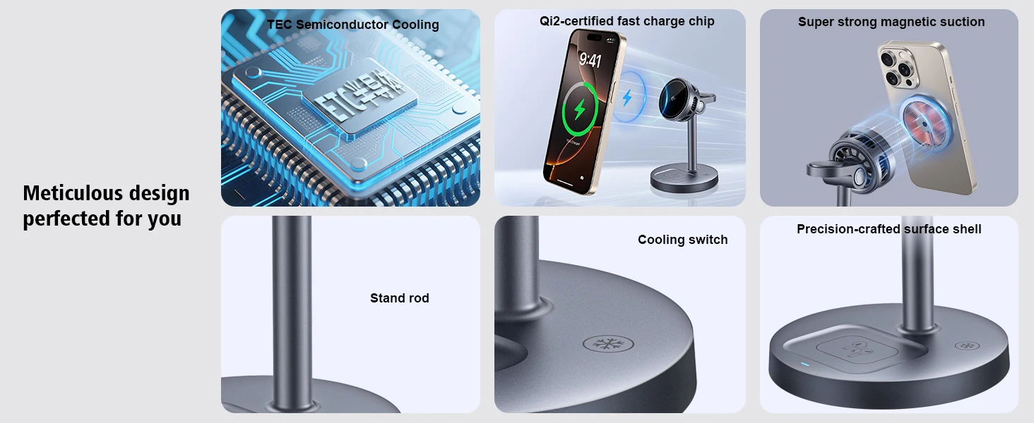 ICE Cooling Qi2 Rotation Magnetic Wireless Charger Stand Fast Charging Фото №9