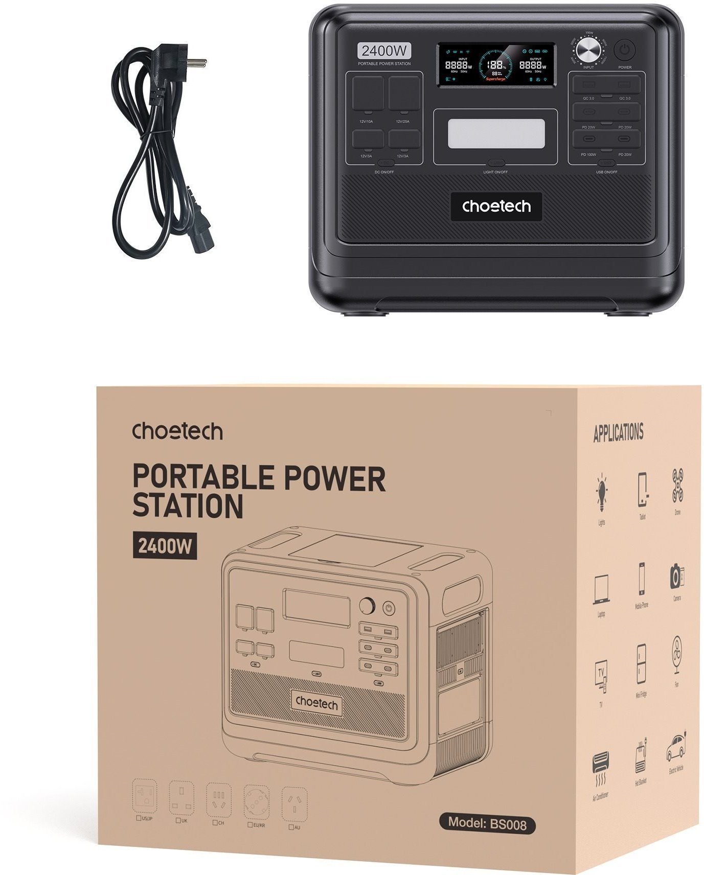 Choetech Portable Power Station BS008 LiFePO4 2400W 2048Wh 640000mAh Фото №10