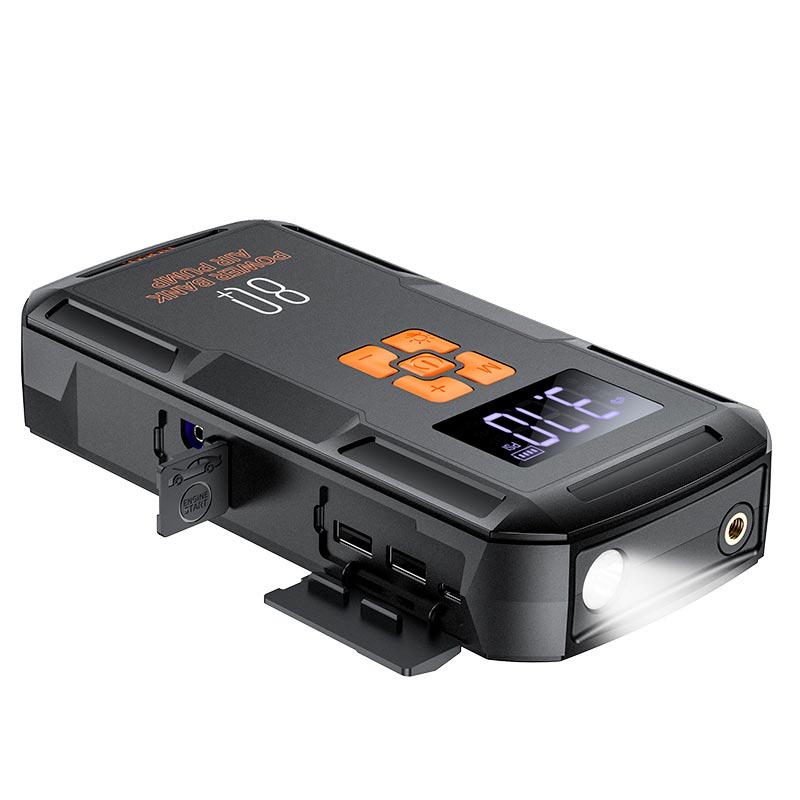 Бустер+Насос для авто HOCO QS2 Land Jump Starter Smart Air Pump Emergency 8000mAh 800A Black/Orange Фото №2