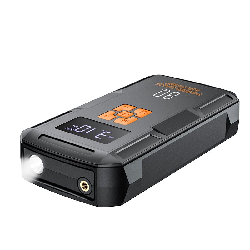 Бустер+Насос для авто HOCO QS2 Land Jump Starter Smart Air Pump Emergency 8000mAh 800A Black/Orange Фото №4