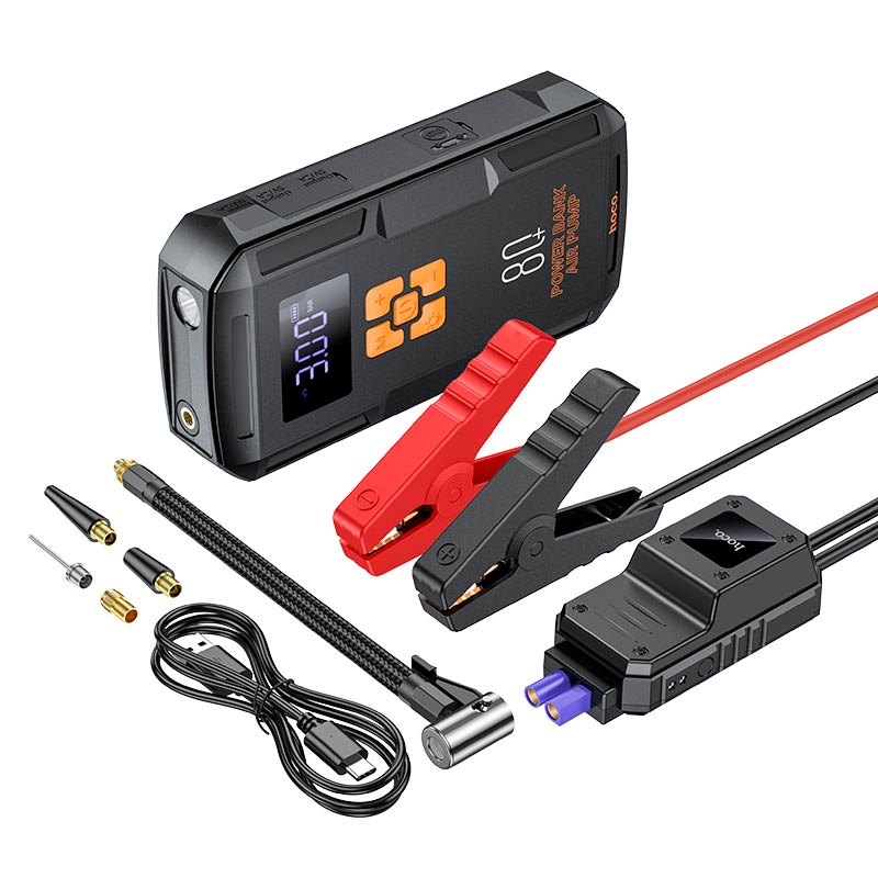 Бустер+Насос для авто HOCO QS2 Land Jump Starter Smart Air Pump Emergency 8000mAh 800A Black/Orange Фото №6