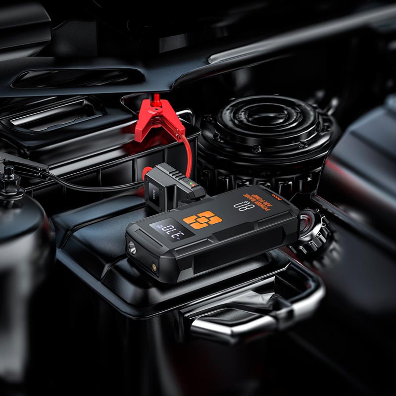 Бустер+Насос для авто HOCO QS2 Land Jump Starter Smart Air Pump Emergency 8000mAh 800A Black/Orange Фото №8