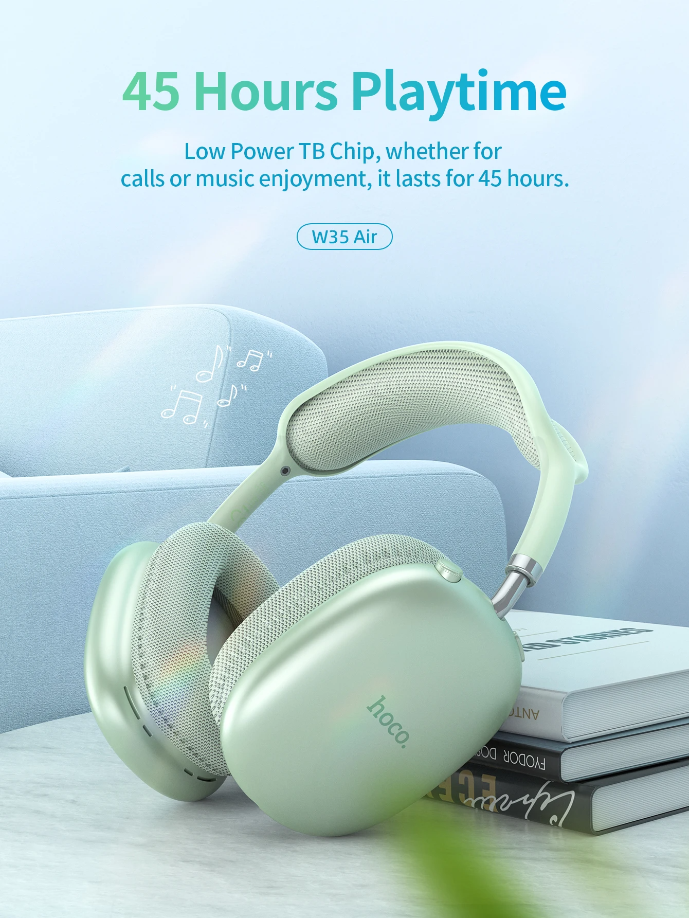 Hoco W35 Air Triumph 45h Wireless BT Built-in MP3 Headphone Фото №3