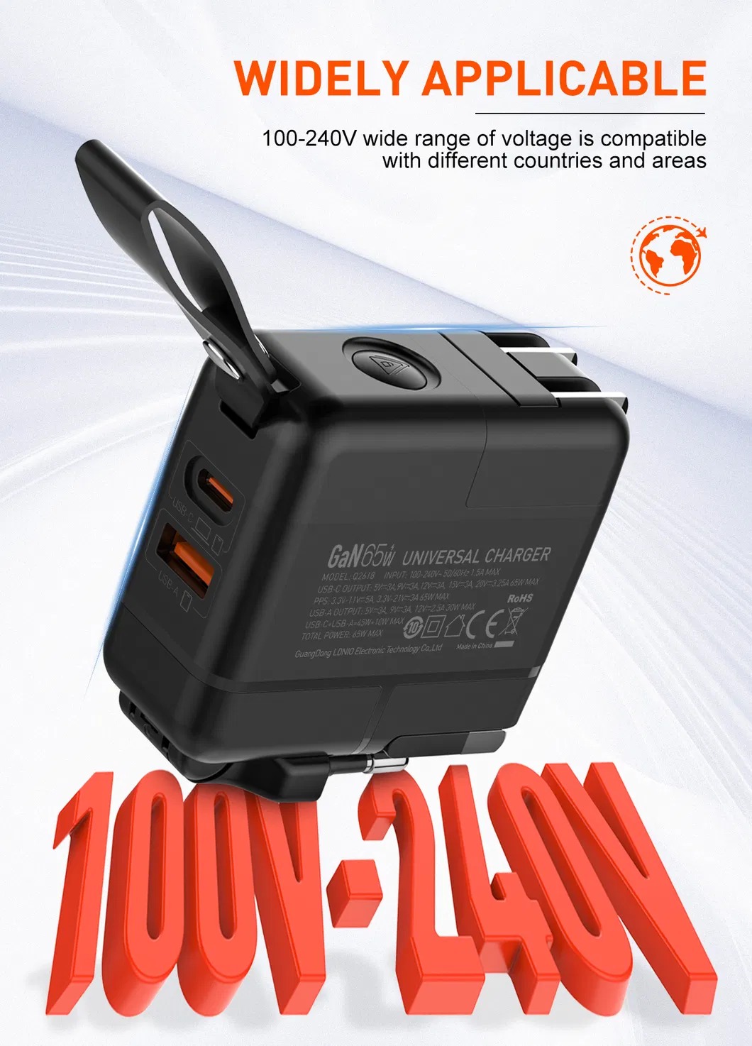 Дорожній Зарядний пристрій Travel Adapter LDNIO Q2618 Pd GaN 65 W USB Type-C | USB + Type-C PD3 | EU/UK/US/AU Plug Фото №8