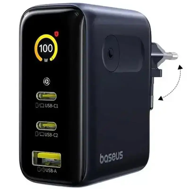 Baseus PicoGo AE21 GaN 100W — сетевое зарядное устройство с дисплеем, 3 порта