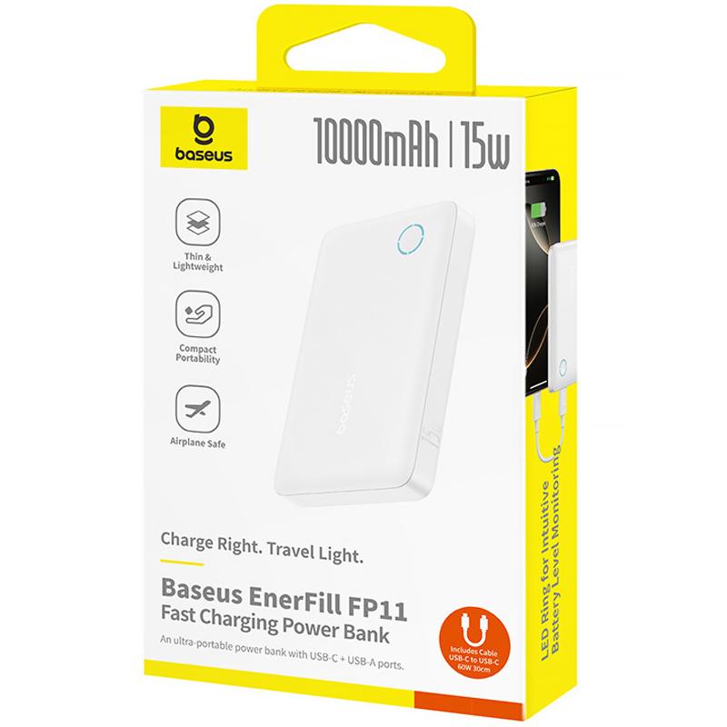 Baseus EnerFill FP11 15W 10000mAh White — зарядка двух устройств