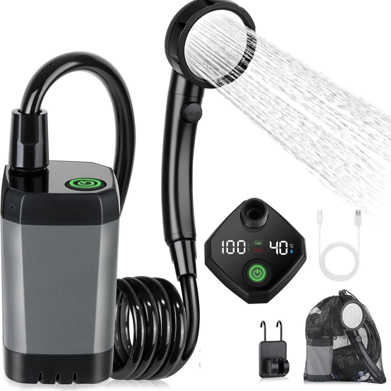 Портативный душ Spopal Pro Water Temp and Battery Level Indicator 6000mAh + bucket 20L (USB-C) Black