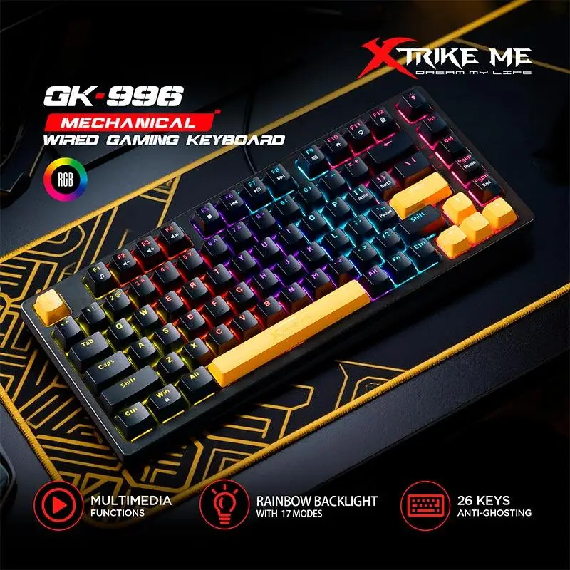 Мультимедийные функции и anti-ghosting 26 клавиш в XTRIKE ME GK-996 XTRIKE ME GK-996: мультимедийные функции, Rainbow-подсветка 17 режимов, anti-ghosting 26 клавиш