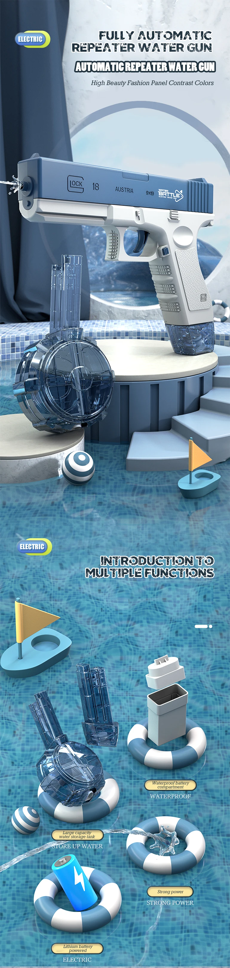 Акумуляторний водяний пістолет Electric Glock Water Gun for Summer Фото №1