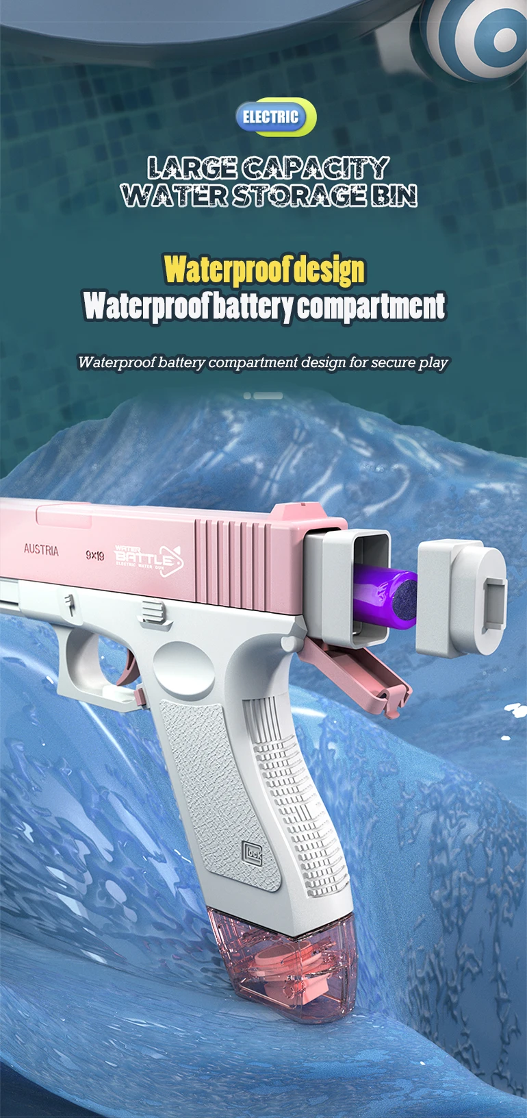 Акумуляторний водяний пістолет Electric Glock Water Gun for Summer Фото №4