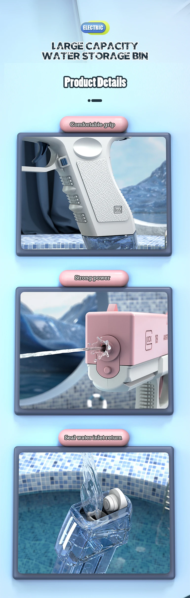 Акумуляторний водяний пістолет Electric Glock Water Gun for Summer Фото №6