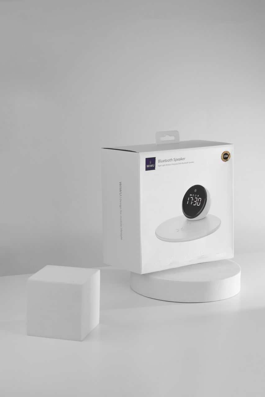 Багатофункціональний бездротовий зарядний пристрій WiWU Wi-W017 15W Wireless Charger + цифровий годинник-будильник + Bluetooth-динамік Фото №3